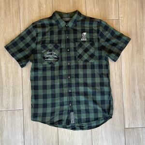 Harley-Davidson Men’s Plaid Shirt Size L Short Sleeve #1 Patch Milwaukee 2019